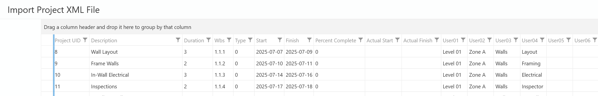 6.2.3. Import MS Project XML